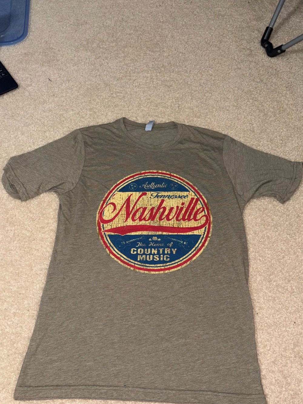 Ice Olive Green Nashville Graphic Short Sleeve Tee with Red & Blue Logo